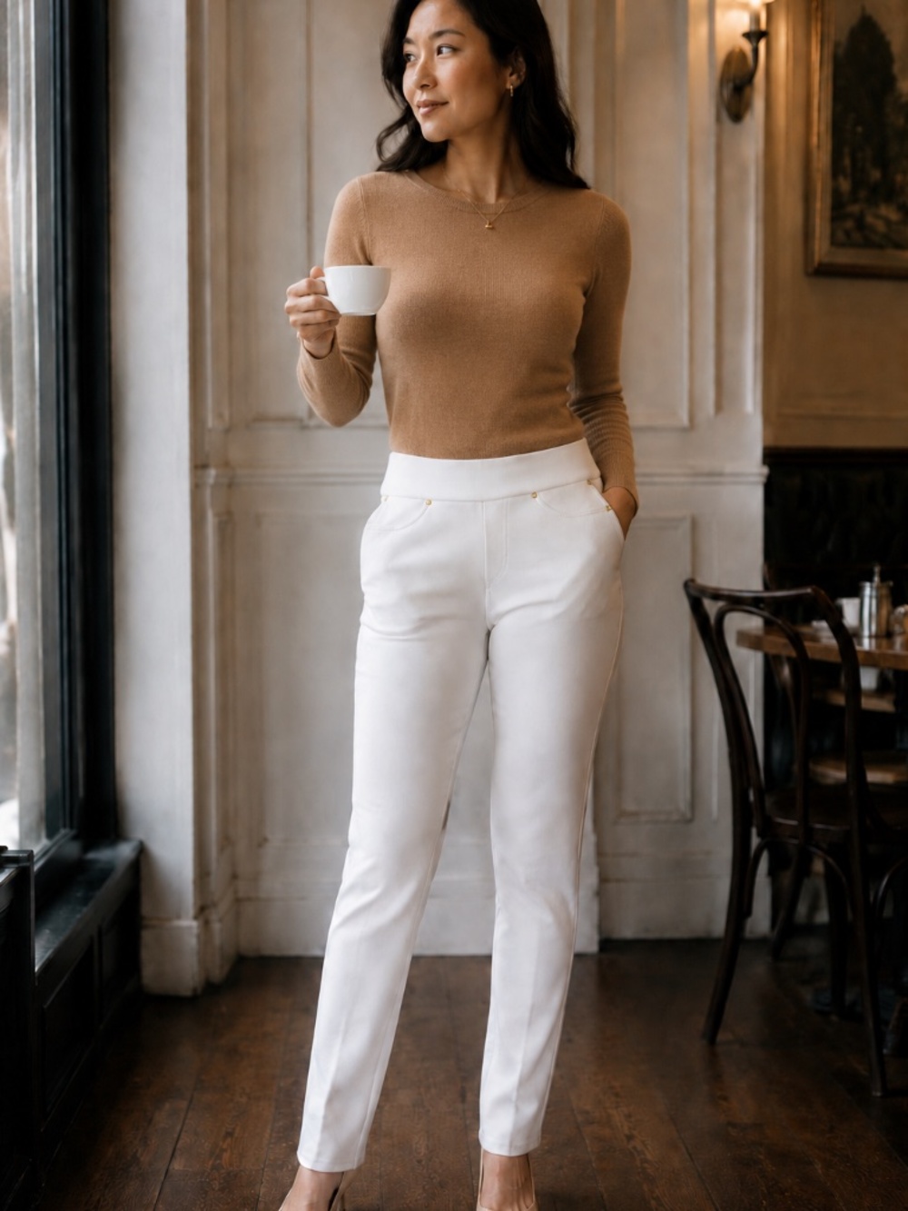 Michael, Michael Kors Gold Detailed White Jean Leggings , L